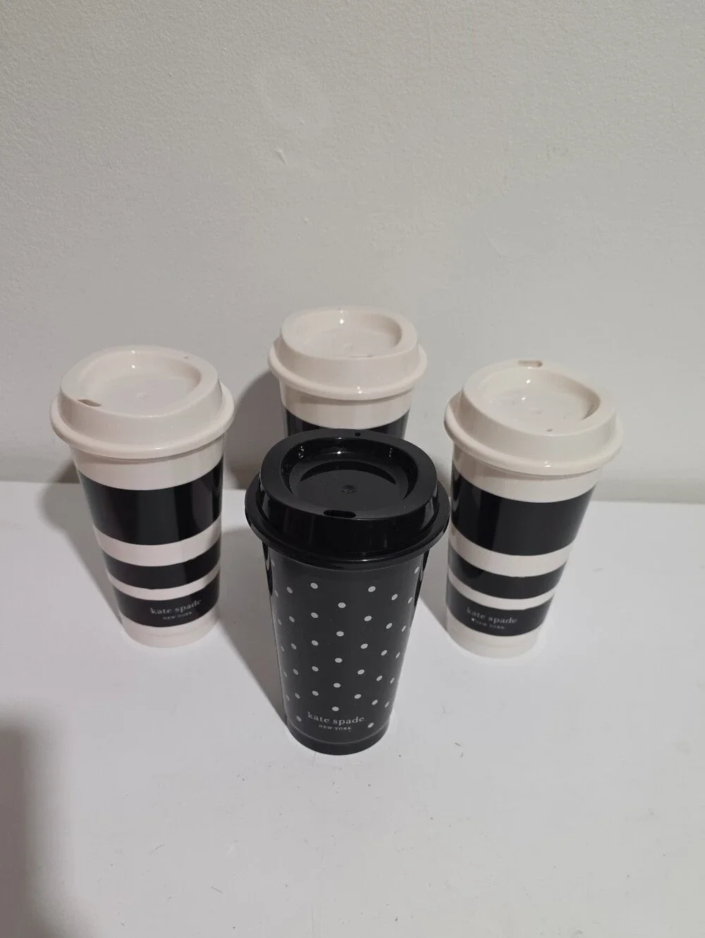 Kate Spade New York 16oz Reusable Travel Tumbler Cup Set of 4 Dots & Stripes B&W